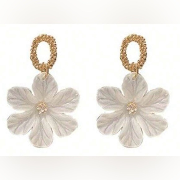 Gold & White Floral Earrings - Picture 1 of 3